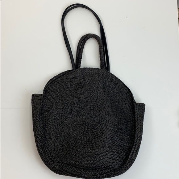πBOGO Large Black Woven Straw Circle Summer Tote